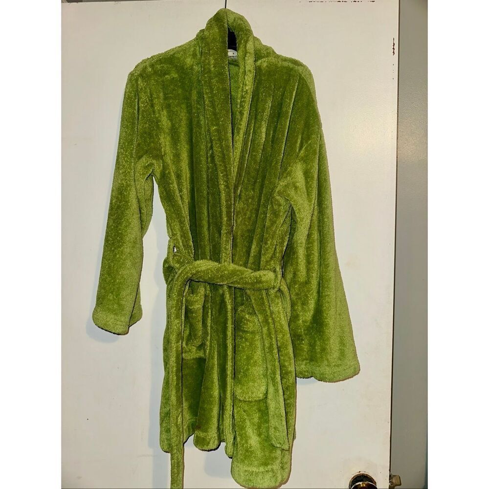 Pottery Barn Adult Cozy Comfort Bath Robe Belted Sherpa Fleece green
